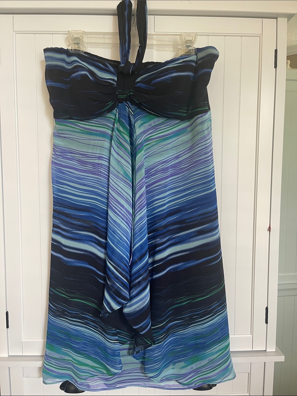 Striped Blue Halter Sundress - Blue/Green